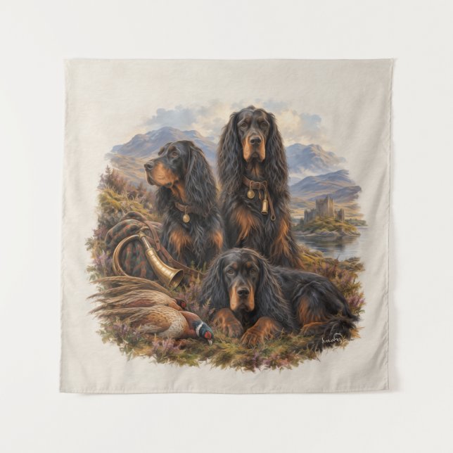 Gordon setter with pheasants, Art      Tapestry (Front)