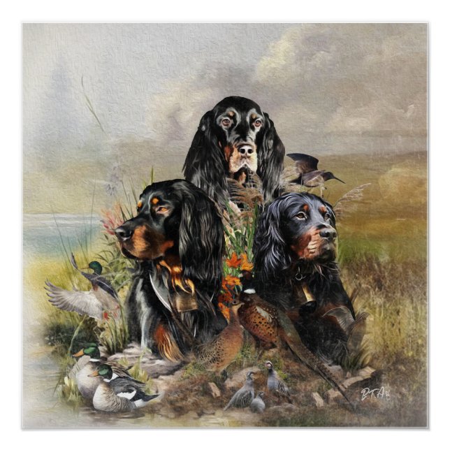 Gordon Setters , Passion for Birds , Art Poster (Front)