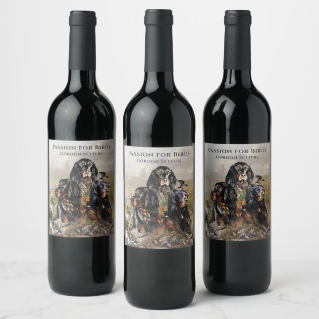 Gordon Setters , Passion for Birds , Art Wine Label (Bottles)