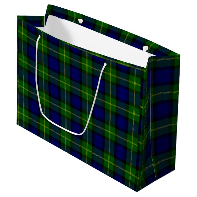 Gordon tartan blue green plaid large gift bag (Front Angled)