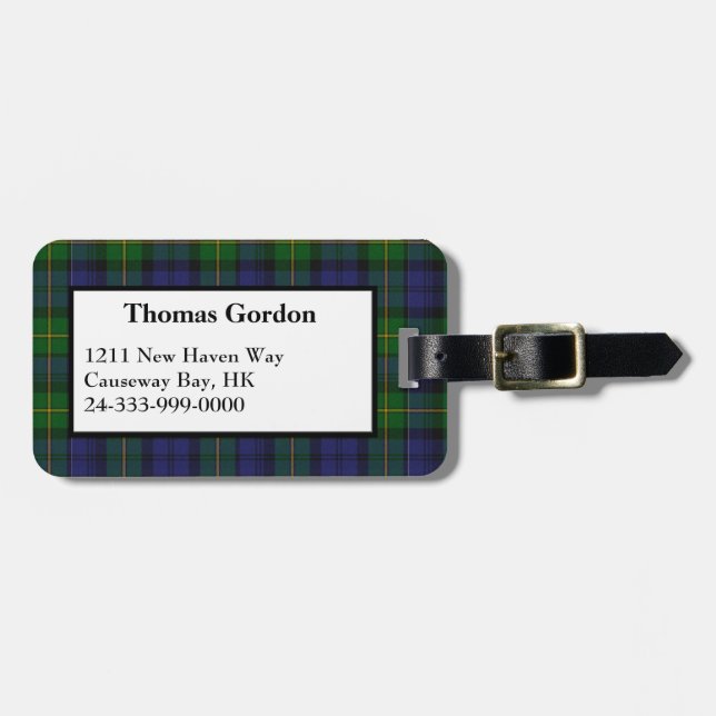 Gordon Tartan Plaid Luggage Tag (Front Horizontal)