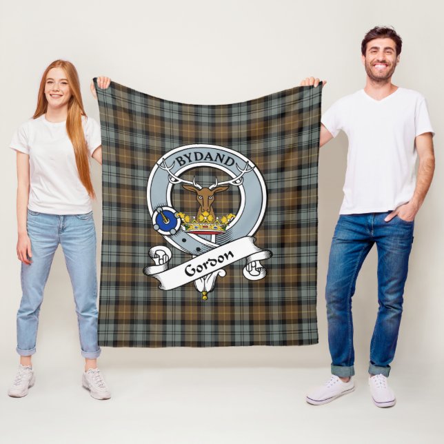 Gordon Weathered Clan Badge Tartan Plaid Fleece Blanket (In Situ)