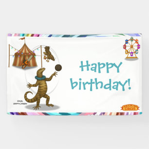 Gordy, goanna juggler birthday banner