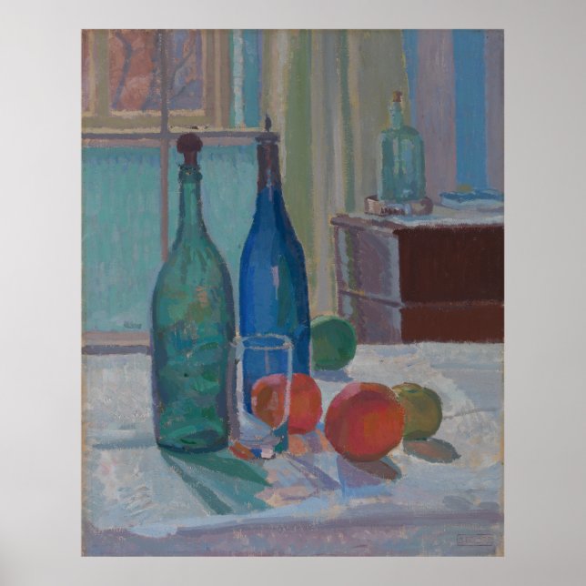 Gore's Blue and Green Bottles and Oranges Poster (Front)