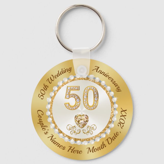 Gorgeous, 50th Anniversary Favours CHEAP, Golden Key Ring (Front)