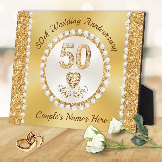 Gorgeous, 50th Anniversary Plaque Personalised (Inexpensive 50 year wedding anniversary gifts, for Friends, Aunt Uncle. Fiftieth anniversary gifts. )