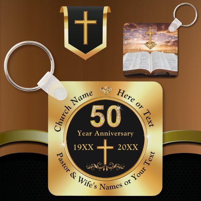 Gorgeous, 50th Church Anniversary, Party Favours Key Ring (50th Church Anniversary. Cheap Church Favors. Small gifts for church members. 50th Christian Favors.)