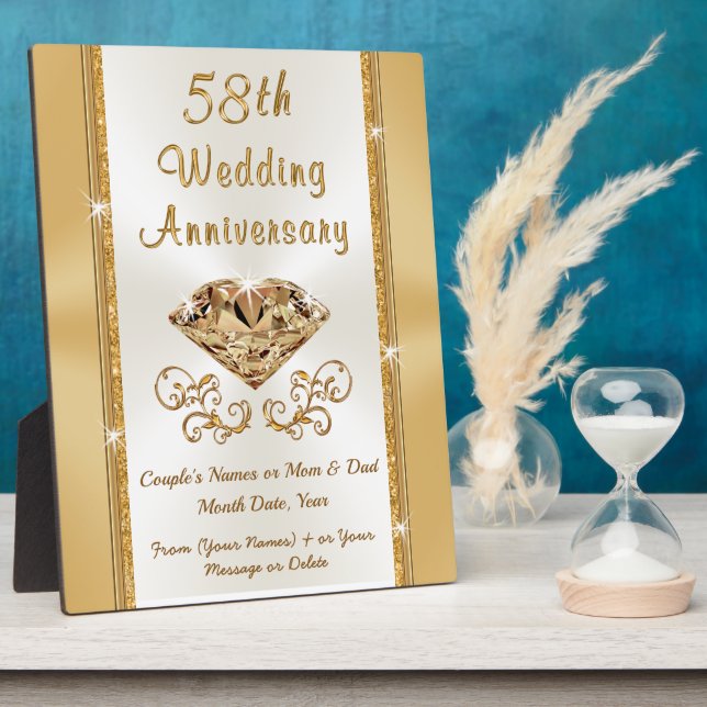 Gorgeous 58 anniversary gift, Custom Anniversary Plaque (Side)