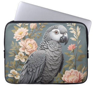 Gorgeous African Grey Parrot With Elegant Florals Laptop Sleeve