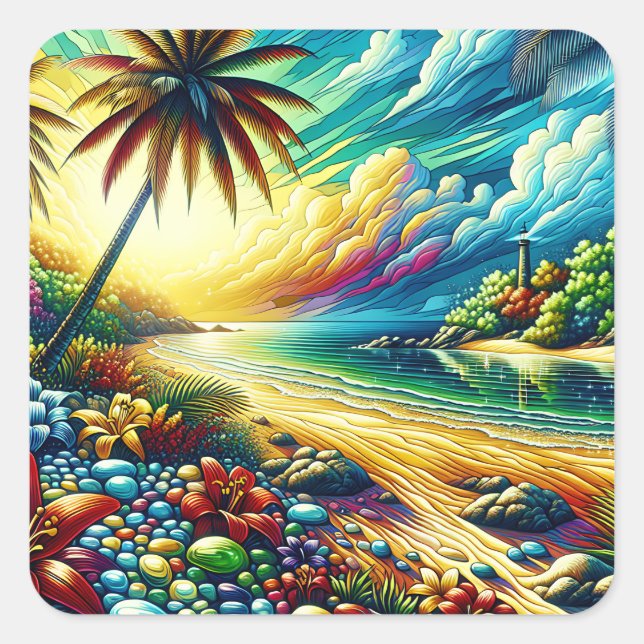 Gorgeous Ai Art | Coastal Beauty Square Sticker (Front)