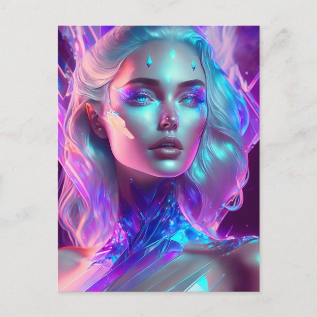 Gorgeous Ai Art Pretty Icy Glass like Woman Postcard (Front)
