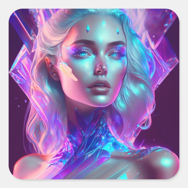 Gorgeous Ai Art Pretty Icy Glass like Woman Square Sticker (Front)