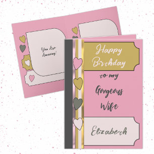 Gorgeous amazing wife pink gold birthday card
