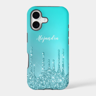 Gorgeous aqua blue mint & turquoise glitter drips