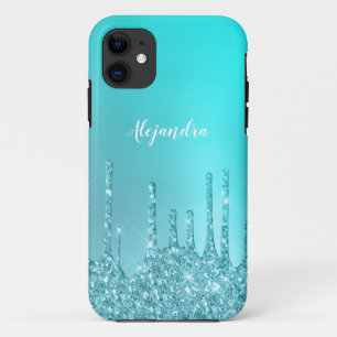 Gorgeous aqua blue mint & turquoise glitter drips Case-Mate iPhone case