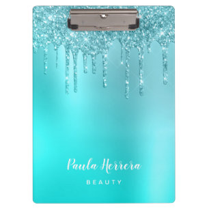 Gorgeous aqua blue mint & turquoise glitter drips clipboard