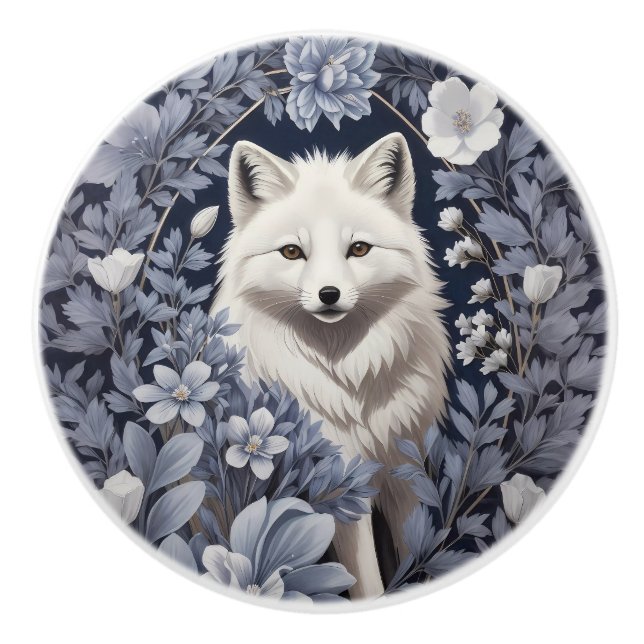 Gorgeous Arctic Fox William Morris Inspired Ceramic Knob (Front)