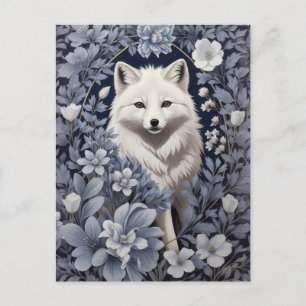 Gorgeous Arctic Fox William Morris Inspired Postcard