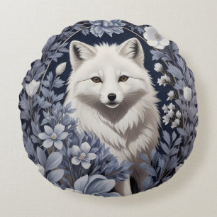 Gorgeous Arctic Fox William Morris Inspired Round Cushion