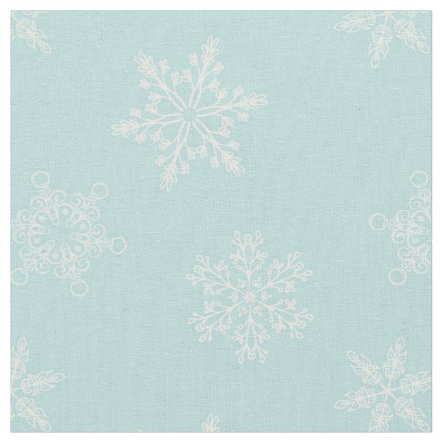 Gorgeous Baby Blue Snowflakes Christmas Pattern Fabric (Close Up)
