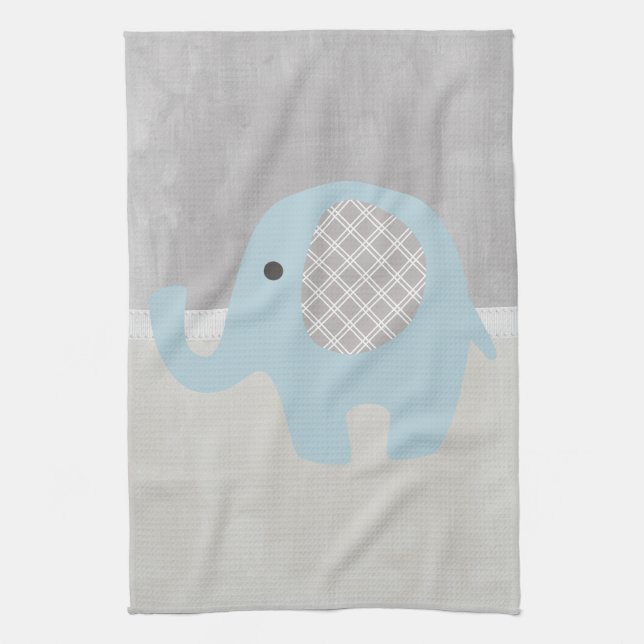 Gorgeous Baby Elephant in Blue Tea Towel (Vertical)