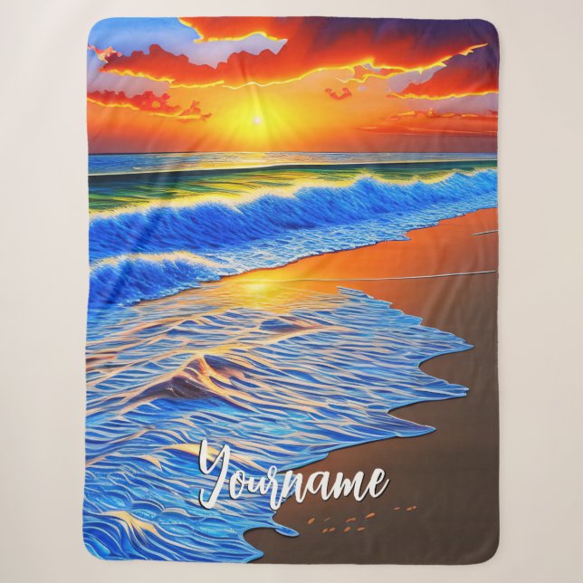 Gorgeous beach sunset  sherpa blanket (Front)