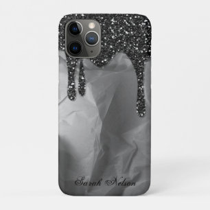Gorgeous Beautiful Crumpled Paper, Black Glitter Case-Mate iPhone Case