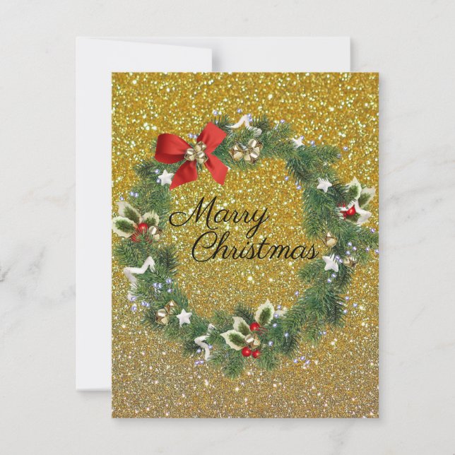 Gorgeous Beautiful Gold Sparkly Holiday Card (Front)