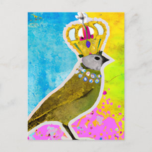 Gorgeous Bird in a Crown Colourful Collage Postcard