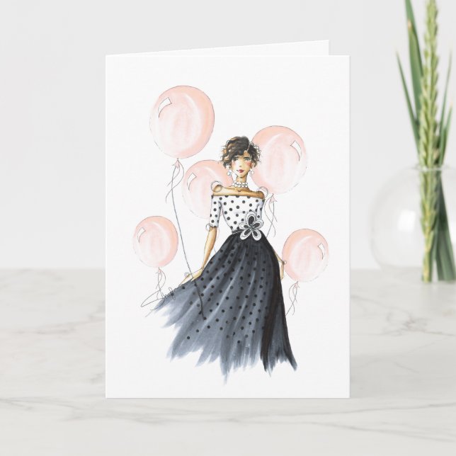 "Gorgeous Birthday" Fashion Illustrated Birthday Card (Front)