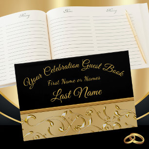 Gorgeous Black and Gold Guest Book, Personalise it Guest Book