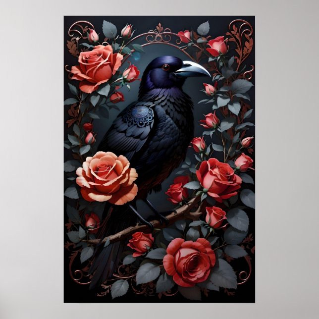 Gorgeous Black Raven Rose Garden Poster (Front)