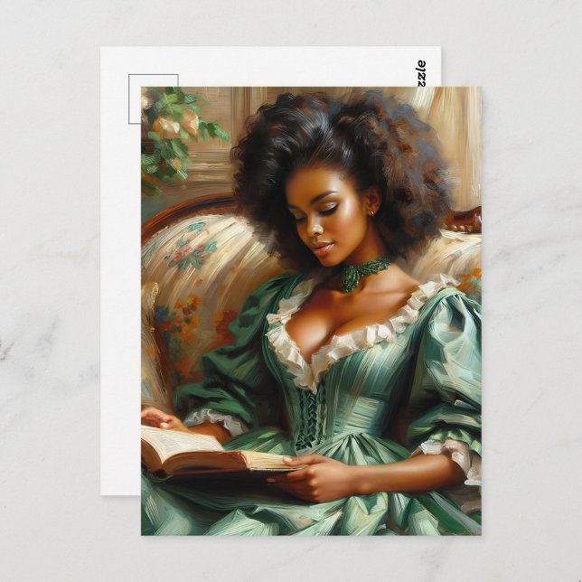 Gorgeous Black Woman Reading A Book Indoors Postcard (Front/Back)