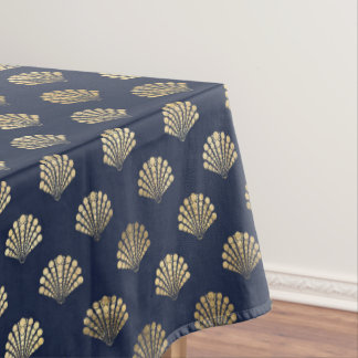 Gorgeous Blue and Metallic Gold Shell Home Decor Tablecloth
