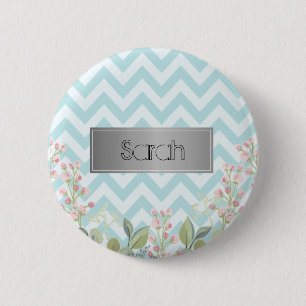 Gorgeous Blue And White Background, Cool Flowers  6 Cm Round Badge