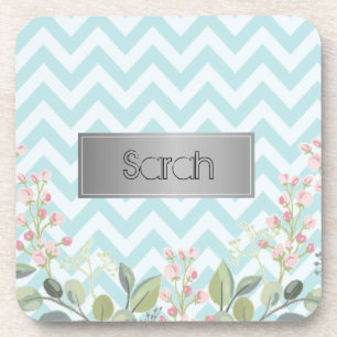 Gorgeous Blue And White Background, Cool Flowers Coaster