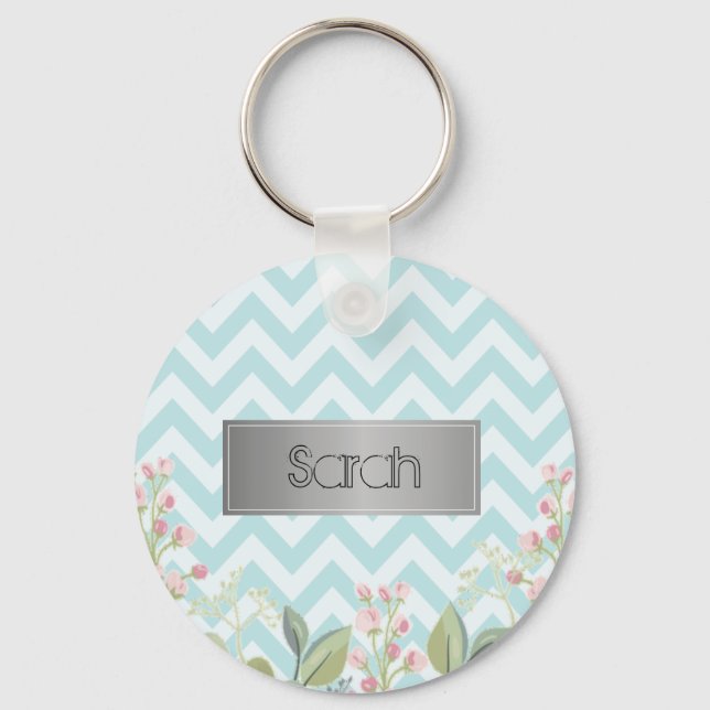 Gorgeous Blue And White Background, Cool Flowers  Key Ring (Front)
