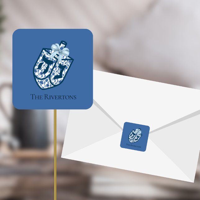 Gorgeous Blue Dreidel Chinoiserie Name Sticker (Creator Uploaded)