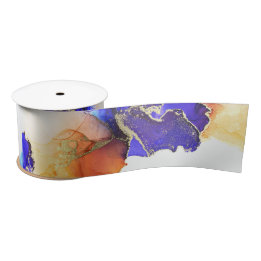 Gorgeous Blue Gold Orange Abstract Satin Ribbon