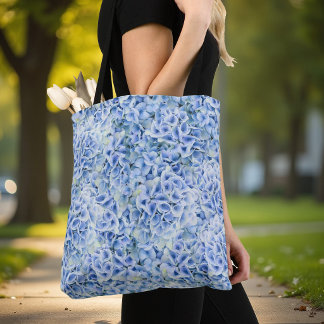 Gorgeous blue hydrangeas - floral pattern tote bag