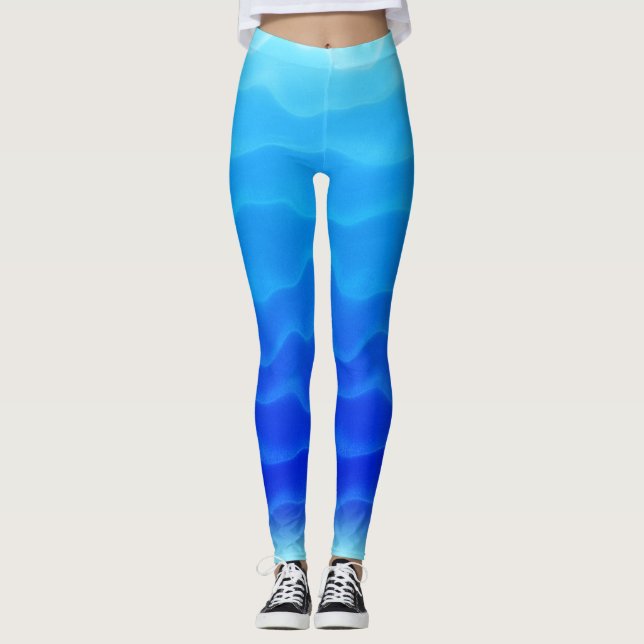 Gorgeous Blue Lagoon Wave Pattern Leggings (Front)