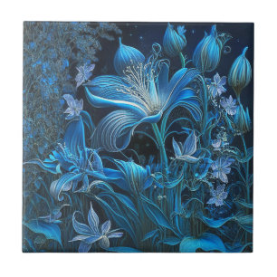 Gorgeous Blue Lily Floral Ceramic Tile