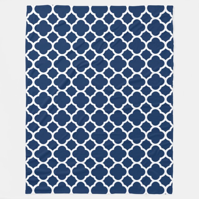 Gorgeous Blue Quatrefoil Moroccan Pattern Fleece Blanket (Front)