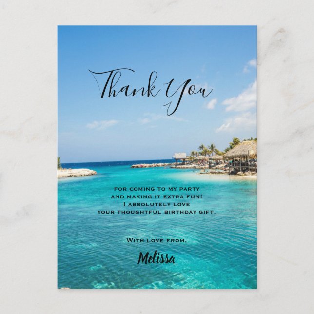 Gorgeous Blue Tropical Beach Thank You Postcard (Front)