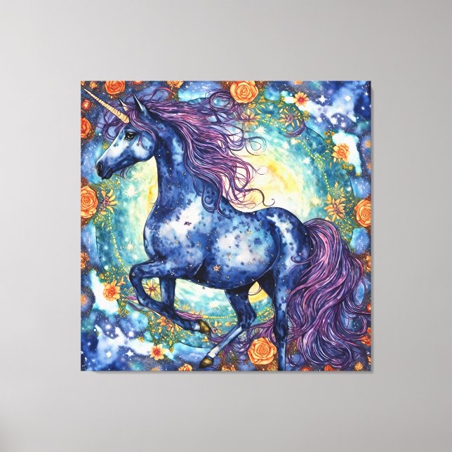 Gorgeous Blue Unicorn Canvas Print (Front)