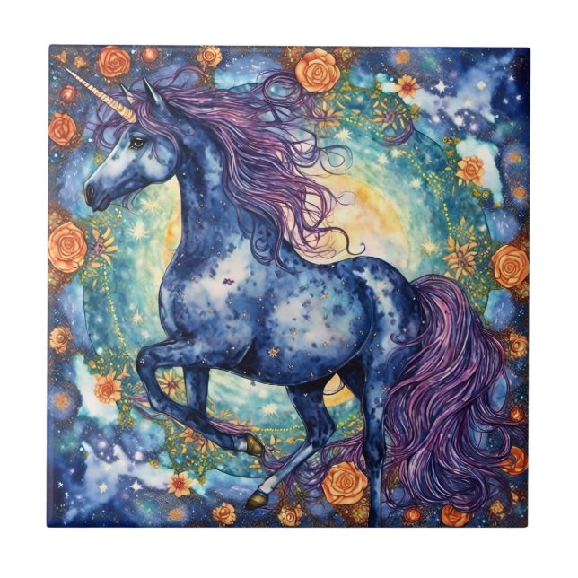 Gorgeous Blue Unicorn Tile (Front)