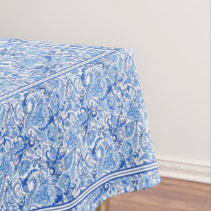 Gorgeous Blue White Floral Paisley Art Pattern Tablecloth