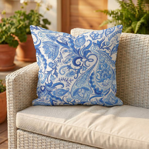 Gorgeous Blue White Floral Paisley Pattern Cushion