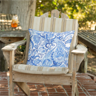 Gorgeous Blue White Floral Paisley Pattern Cushion