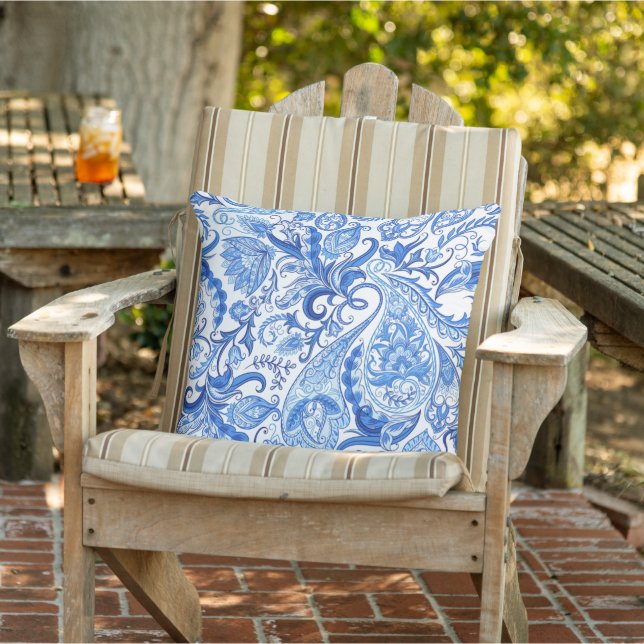 Gorgeous Blue White Floral Paisley Pattern Cushion (Chair)